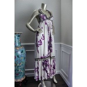 EUC JEAN PAUL GAULTIER Purple Floral Stretchy Maxi Dress *Flaw*